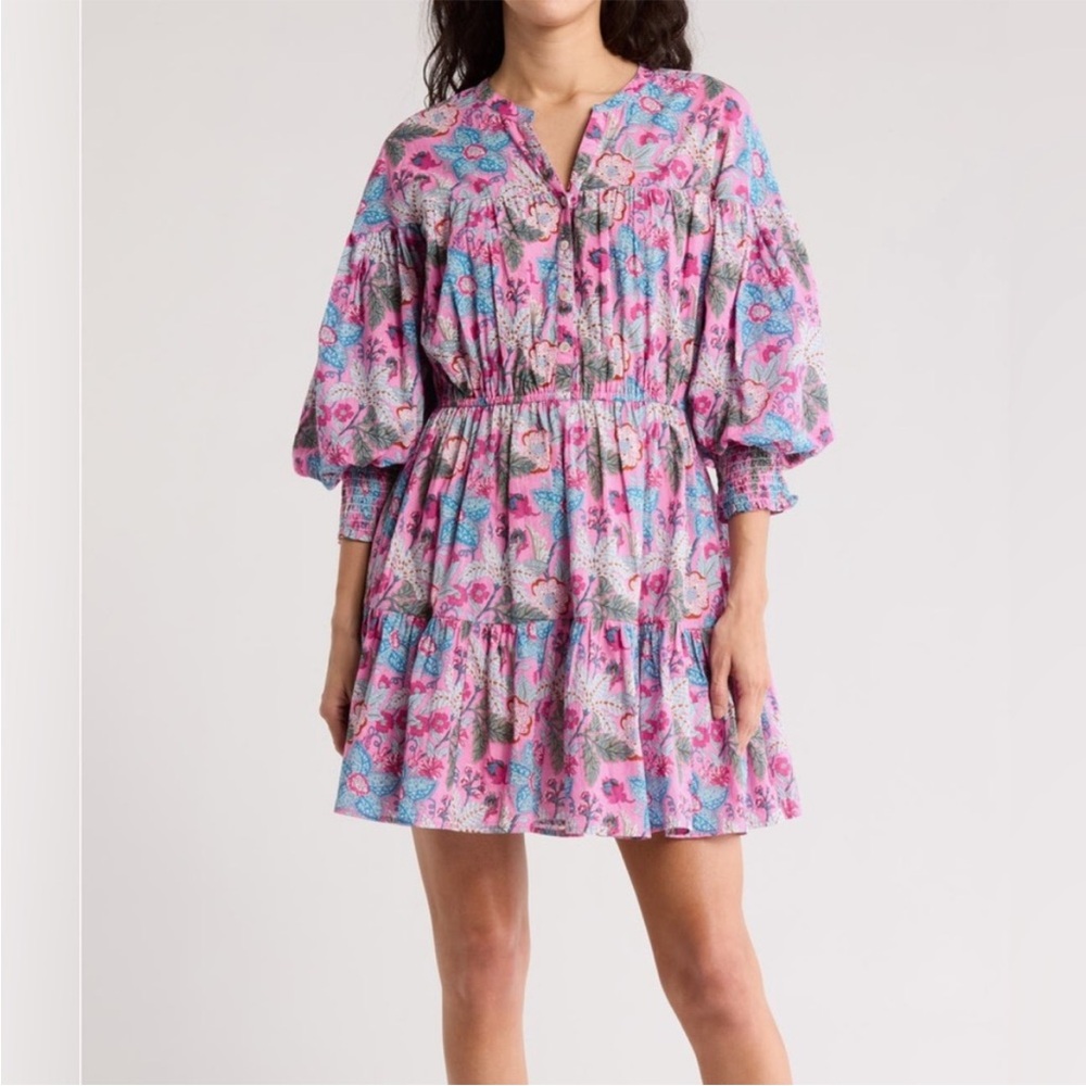 🆕 Nordstrom MAISIE FLORAL BALLOON SLEEVE DRESS Pink and Blue Floral Mini Dress